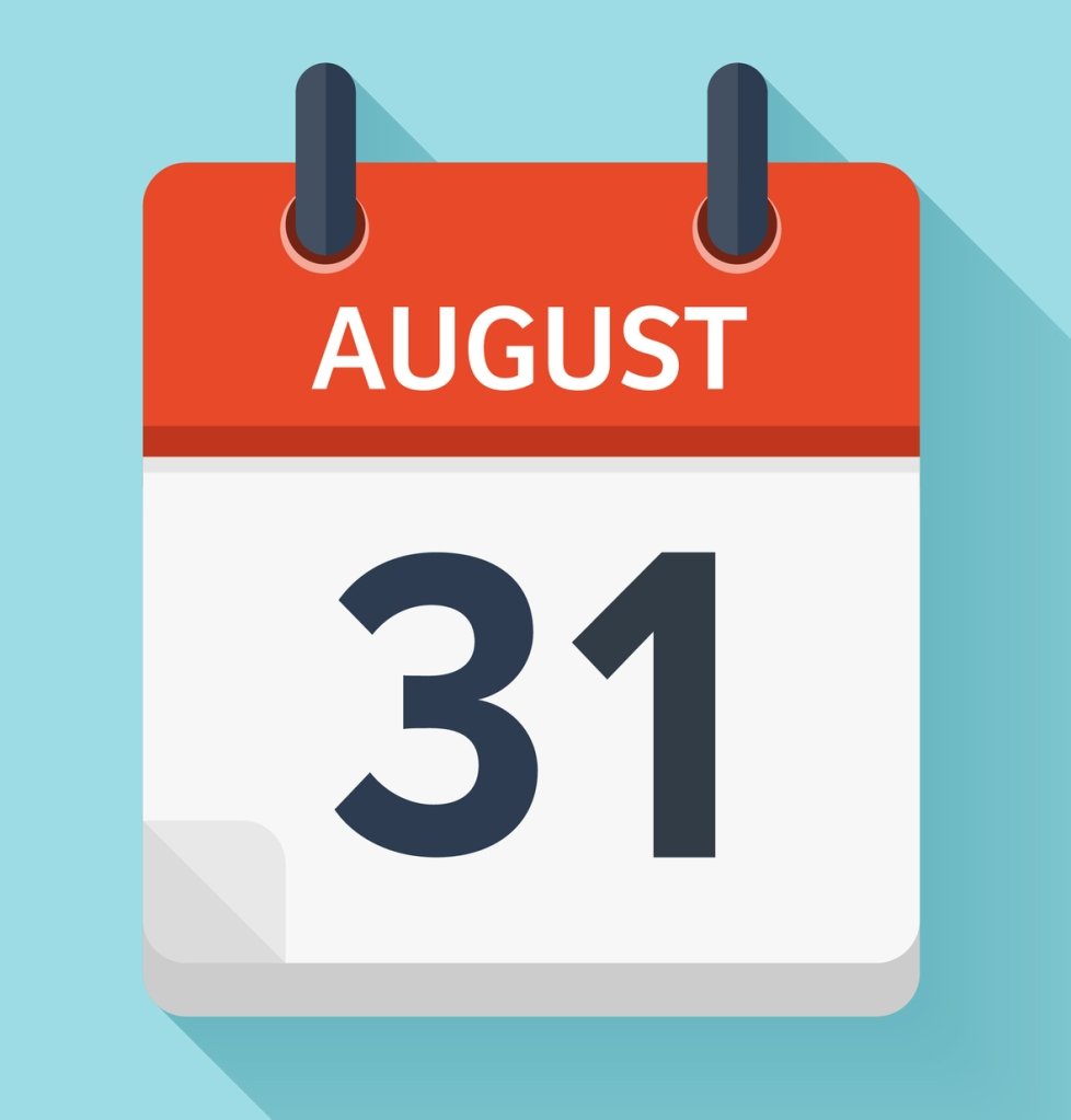 A calendar with the date "AUGUST 31" is featured.